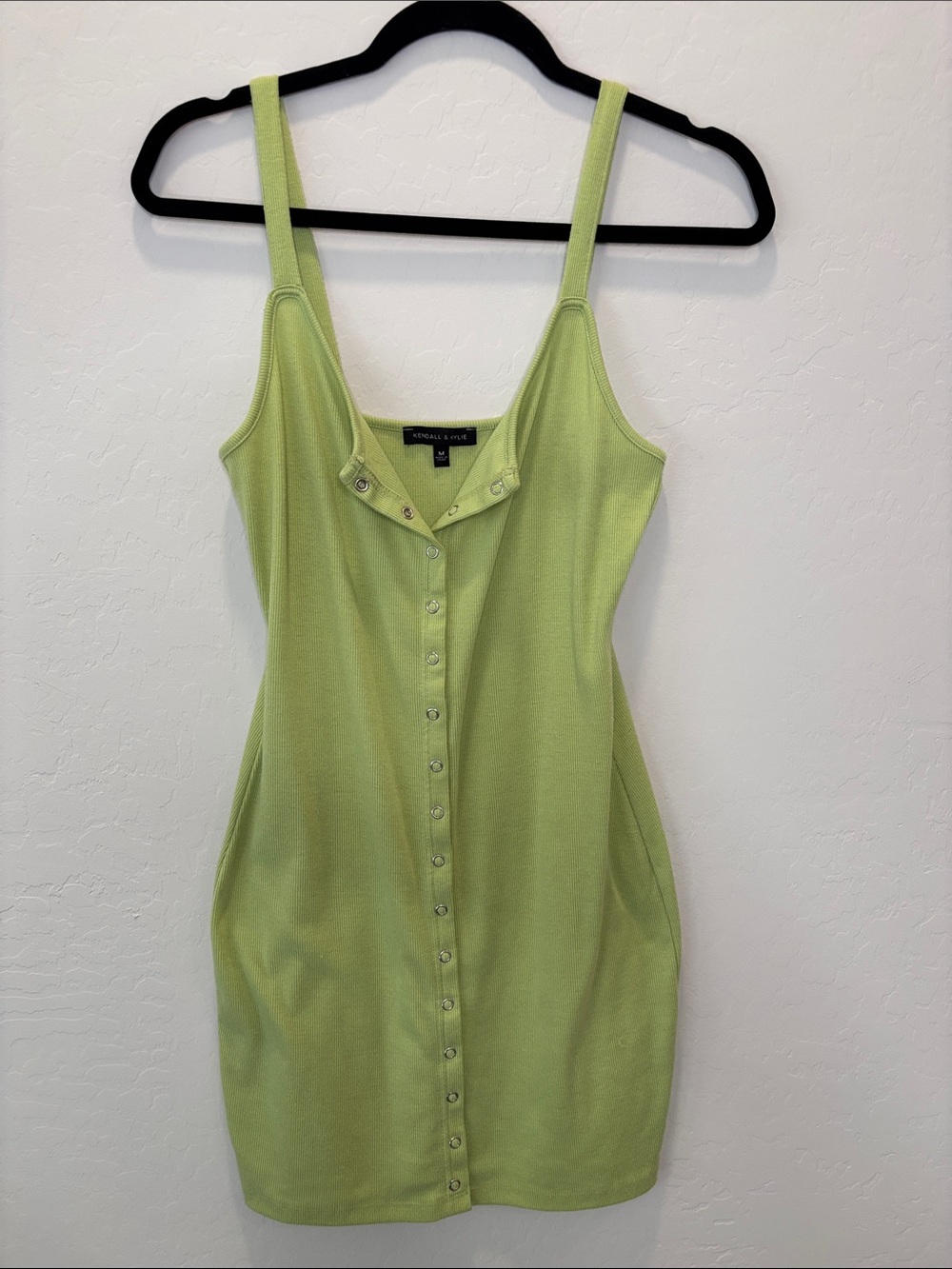 Kendall & Kylie Neon Lime Green Button-Front Mini Dress